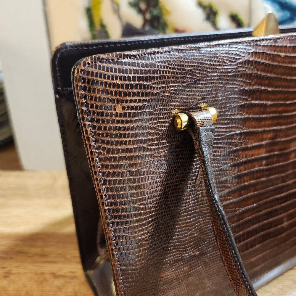 Reptile Leather '50s Bellestone Vintage Handbag Brown  Alligator Crocodile - Picture 7 of 16